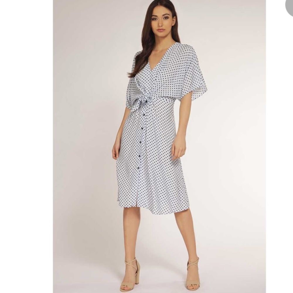 Dex White Midi Dress with Black Polka Dots